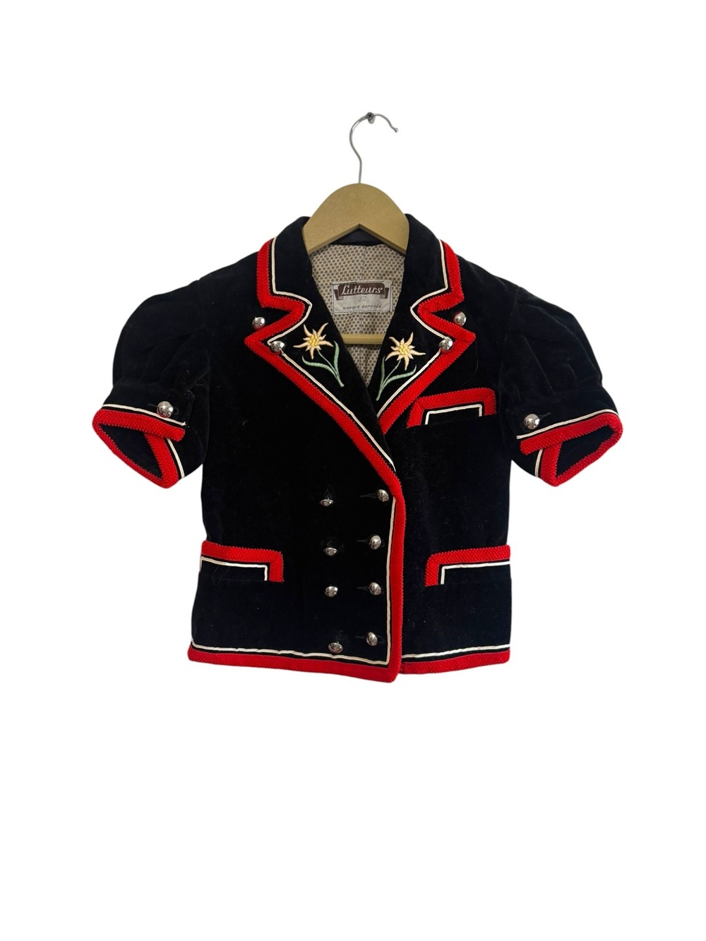 Vintage Lutteurs Sz 36 Marque Deposee Black Red Velvet Swiss Folk Yodeling Top